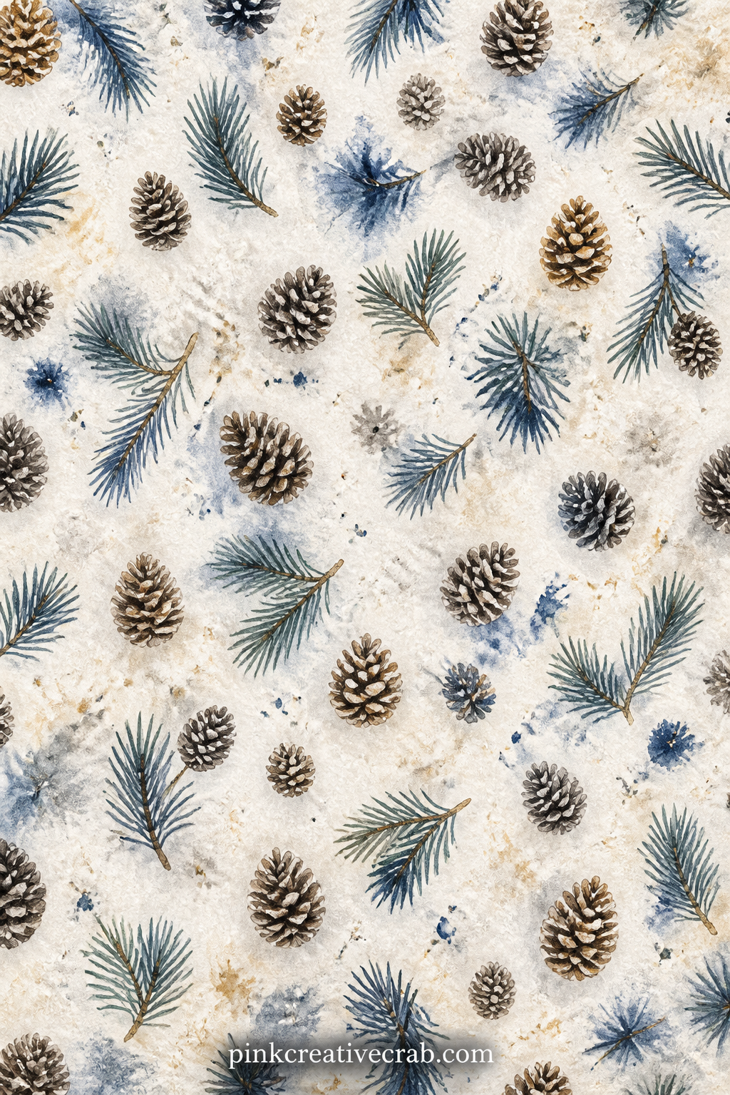 Scattered Pinecone Background Paper printable page — Works well behind a cosy winter photo, as a lining for the back cover, or torn into strips to tuck along