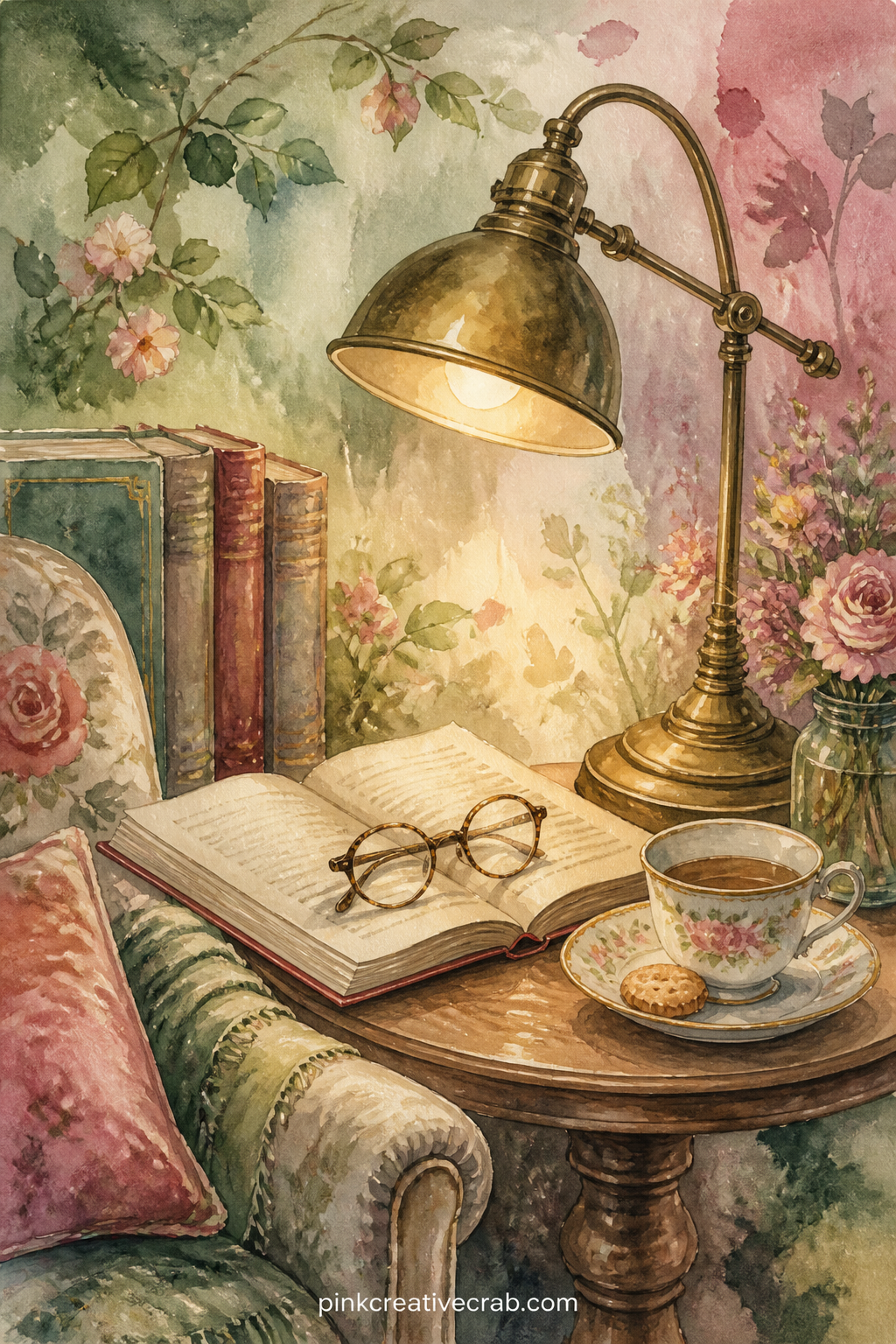 Reading Lamp and Side Table printable page — The usual mistake with a quiet object page like this is leaving too much bare paper around the lamp; keep the