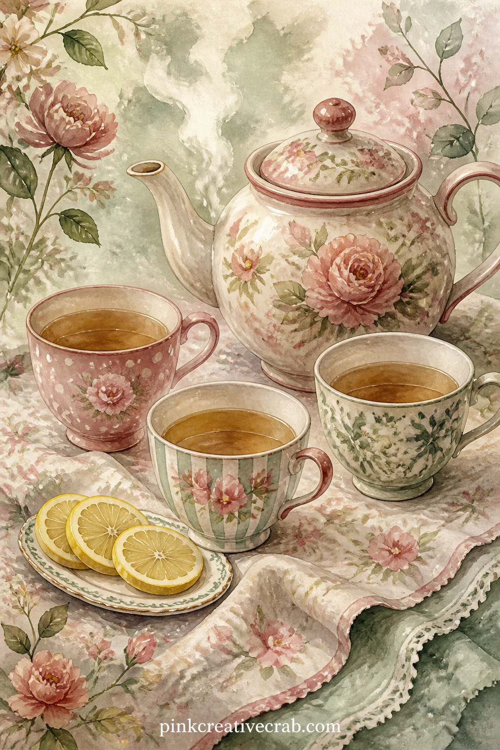 Teapot and Three Cups printable page — Five minutes is enough for this one: glue it in flat, write your current book title along the teapot's shadow and move