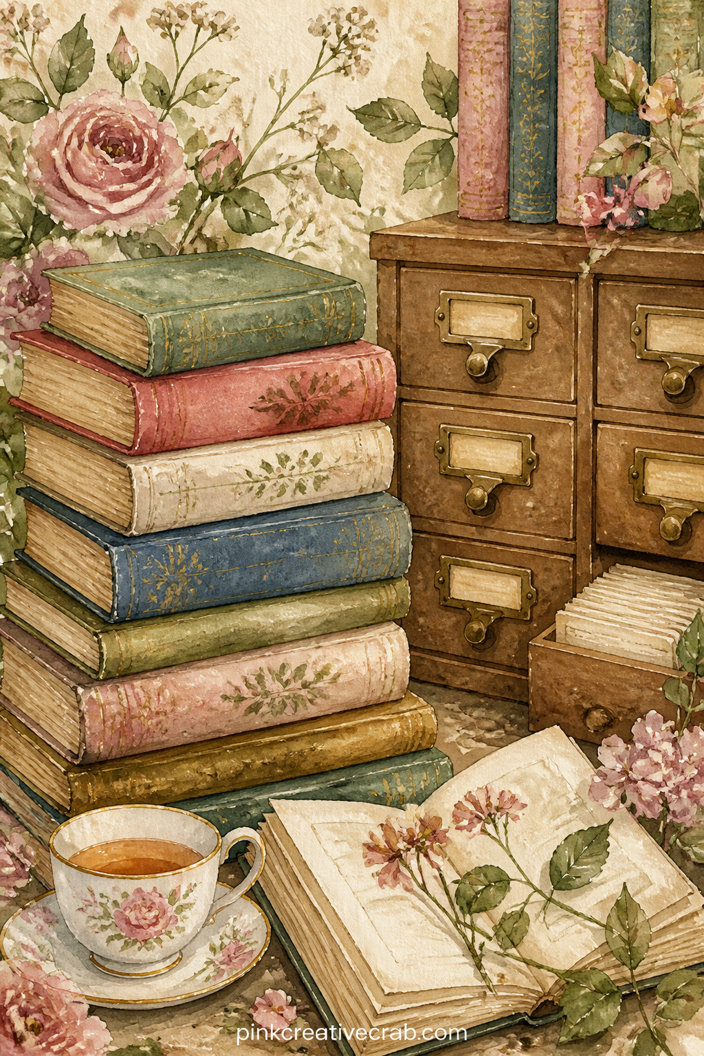 Stack of Library Books and Card Catalog printable page. Junk journal reading log