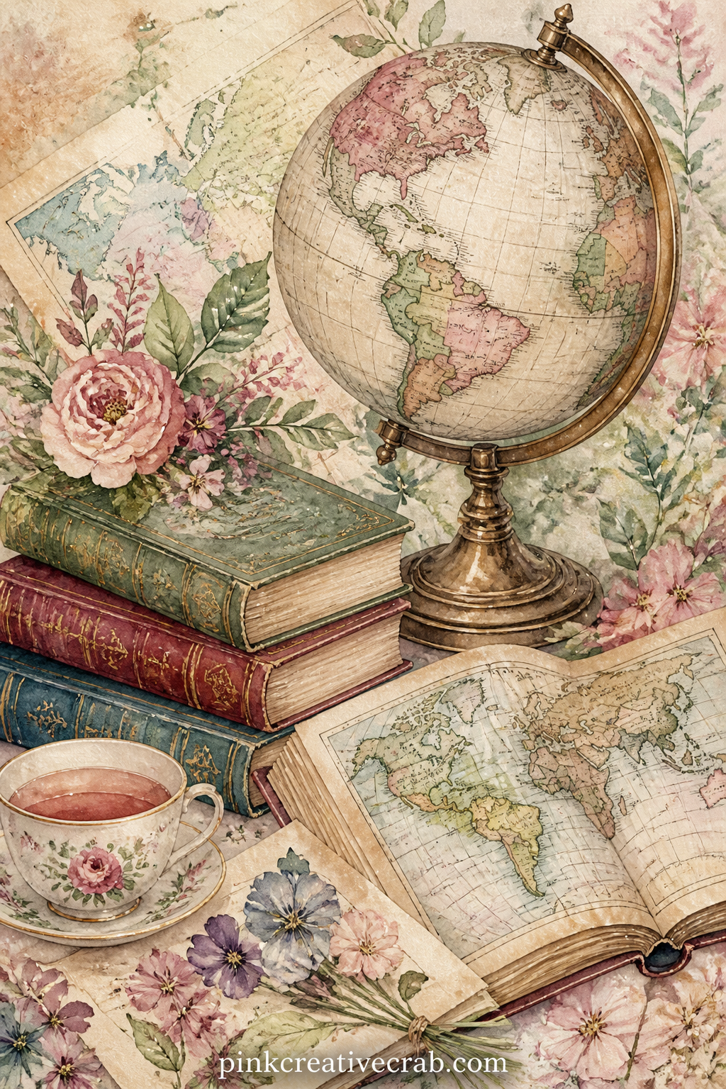 Antique Globe and Atlas printable page. Junk journal reading log