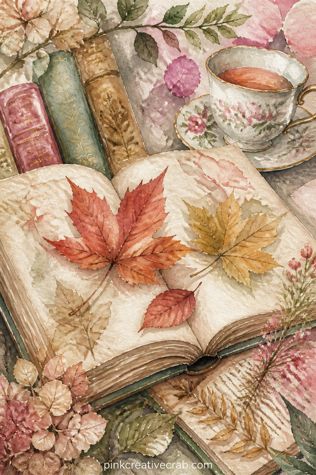 Autumn Leaves on an Open Book printable page. Junk journal reading log