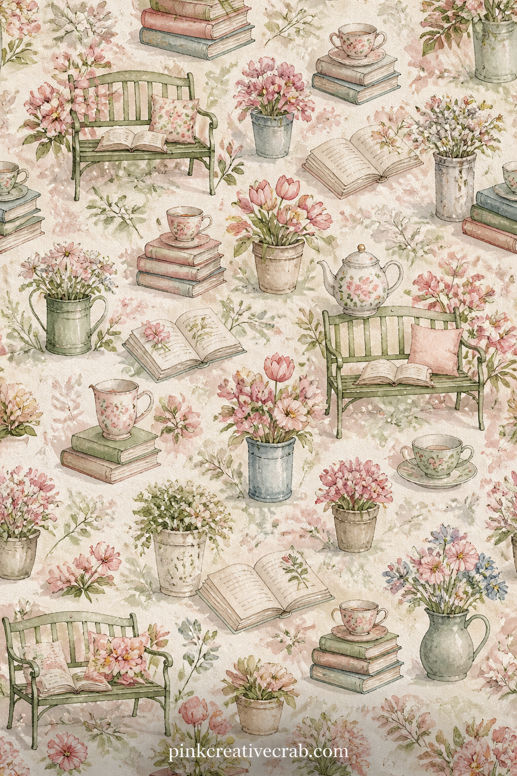 Spring Garden Bench and Book printable page. Junk journal reading log