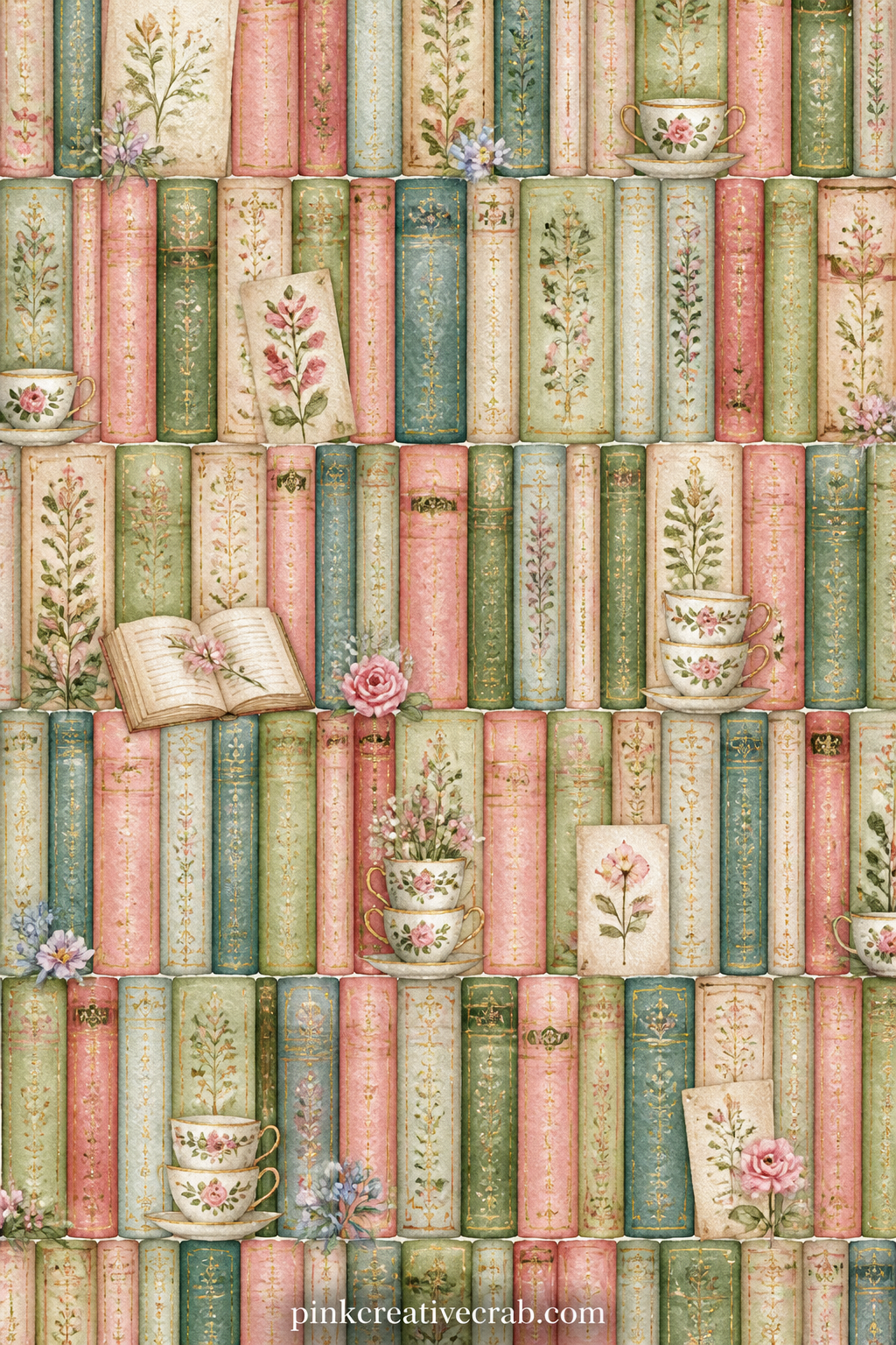 Book Spines Pattern printable page — Use this one under a photo of your own bookshelf, as a cover for the whole journal, or as a lining behind a lined page so