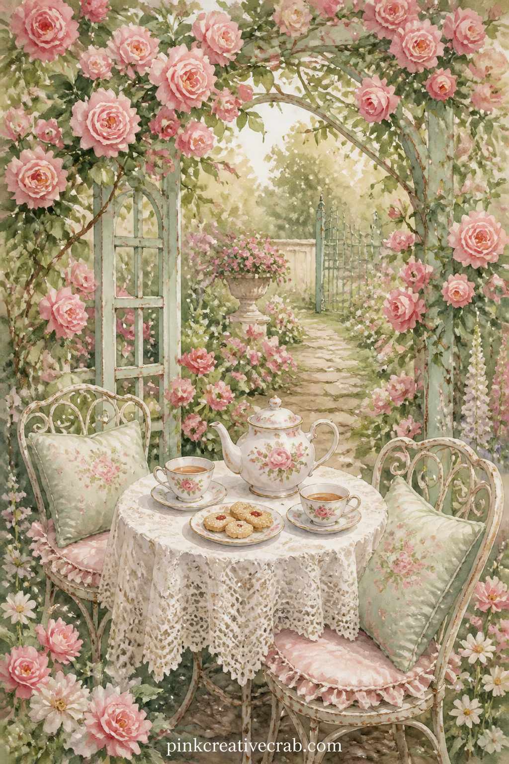 Rose Arbour Tea Corner printable page — Leave the bottom third of this page bare of lines when you glue it in. Tea party junk journal