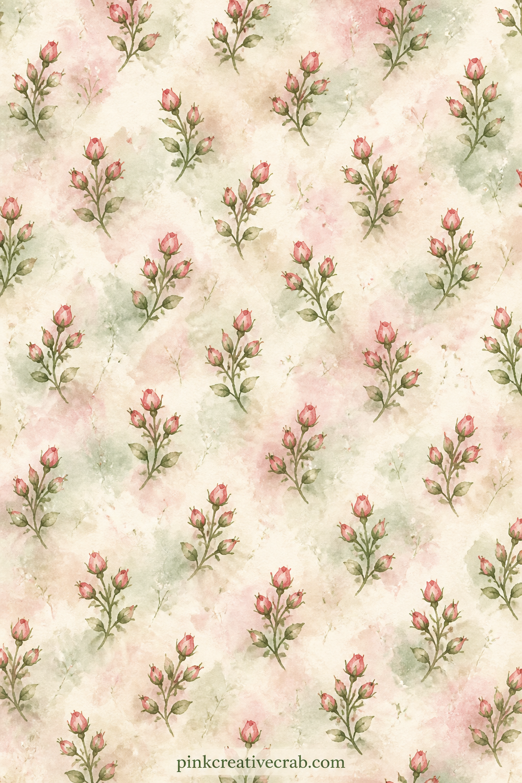 Rosebud Sprig Pattern printable page — Use this small rosebud print as a soft wrap behind a dried flower, a lining for the back cover, or a backdrop for a