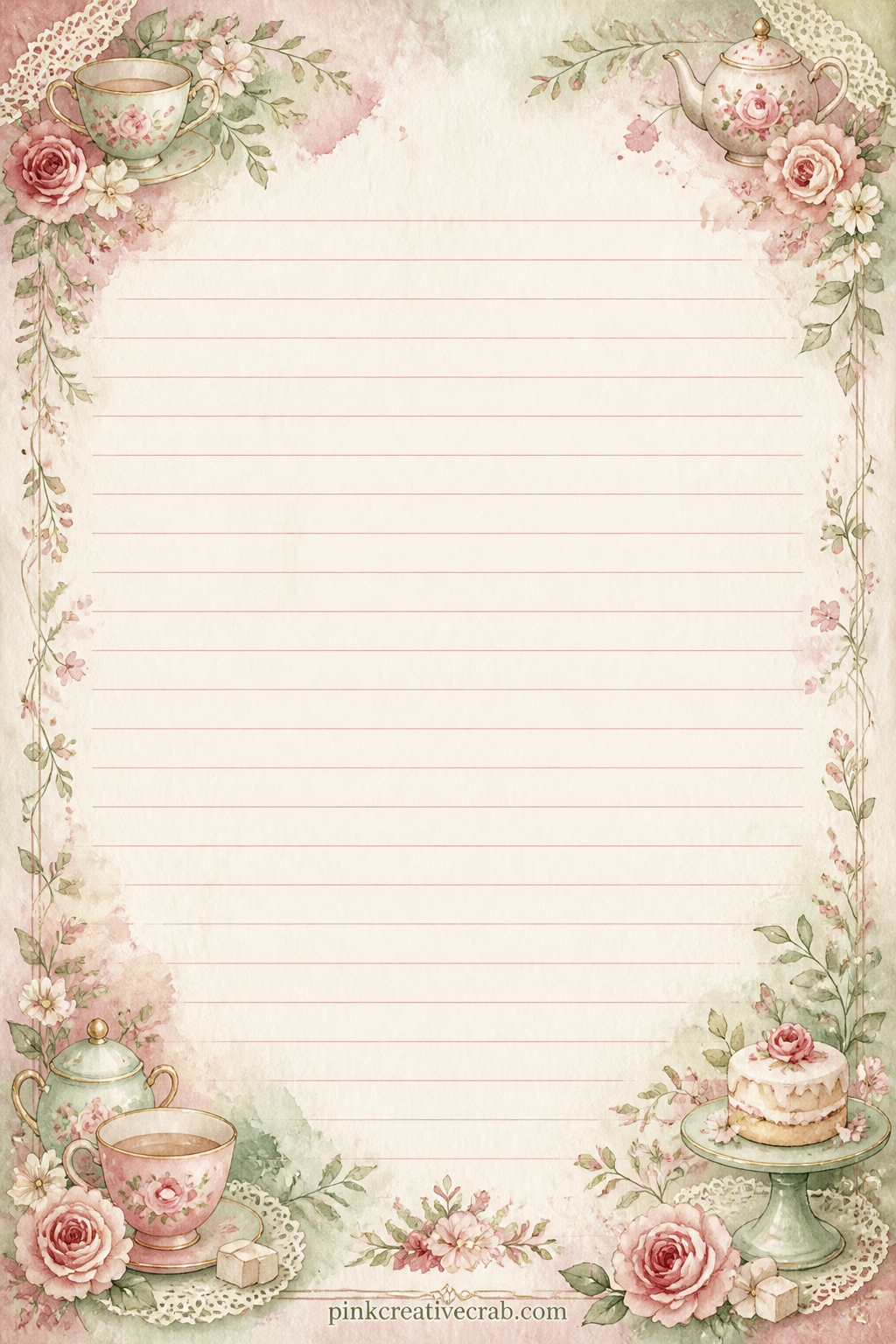 Letter To Next Year's Tea Lined Page printable page — Write a short letter to next year's tea party here: what to serve, who to invite, what went well this
