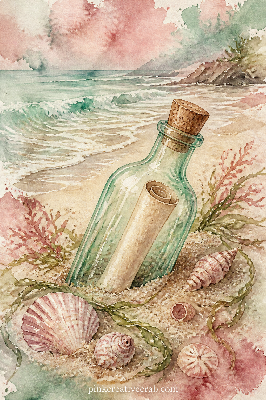 Message In A Bottle printable page — Leave a blank curl of paper peeking from the bottle's neck and write your own short message on it once the page is dry, as