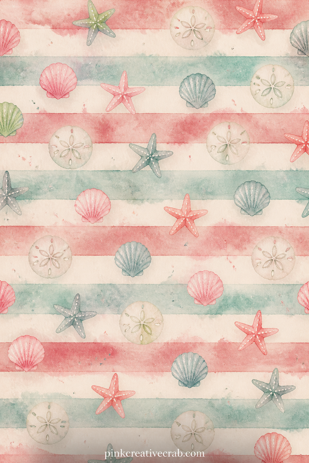 Striped Beach Towel Pattern printable page — Soft horizontal stripes in sand and seafoam tones repeat across the page, a steady backing for a photo of the