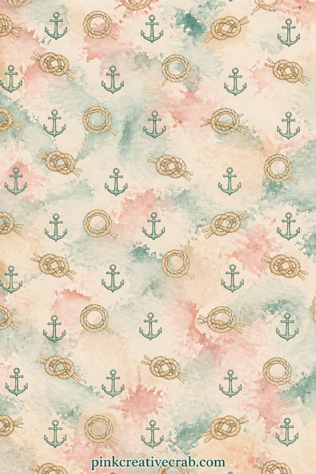 Nautical Rope Pattern printable page — Looping coils of rope and small anchors repeat in a steady rhythm, useful as a backing behind a harbour photo, a lining