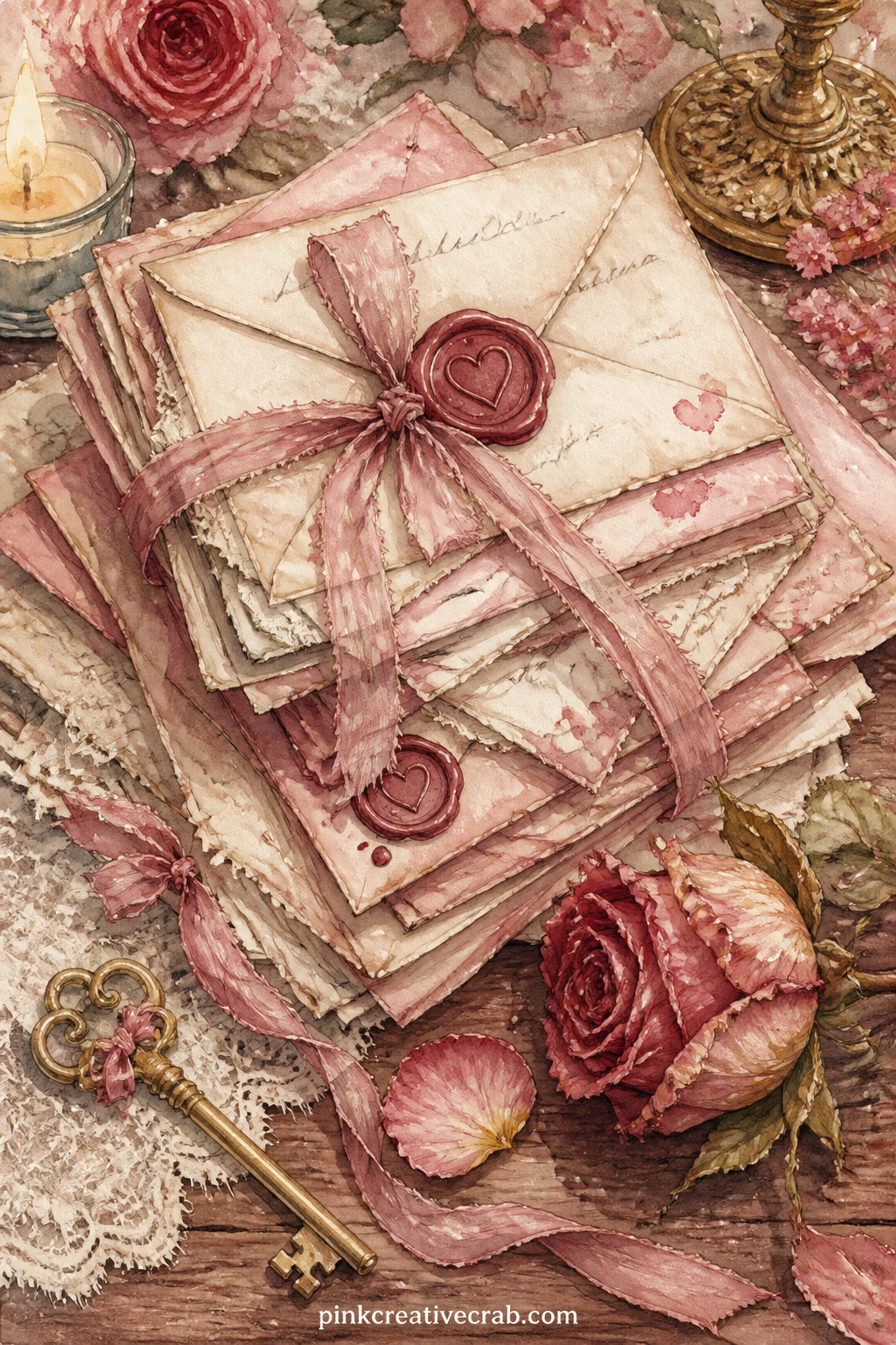 Stack Of Love Letters printable page — Tuck a real ticket stub, a pressed flower or a photograph corner between the painted envelopes before you glue this page