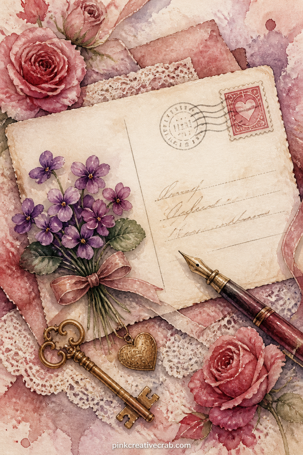 Postcard From A Sweetheart printable page — The usual mistake with a postcard page is leaving it too plain so it reads as an afterthought; give it a painted