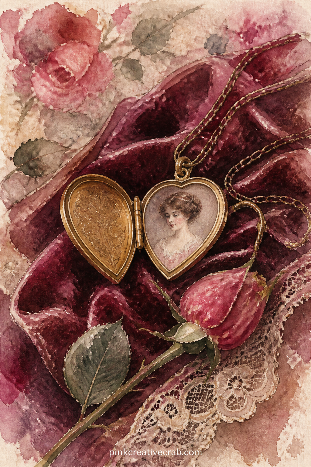Heart Locket On Velvet printable page — Good for the page you give to a reader who keeps one small object from every romance; write the story of that object in