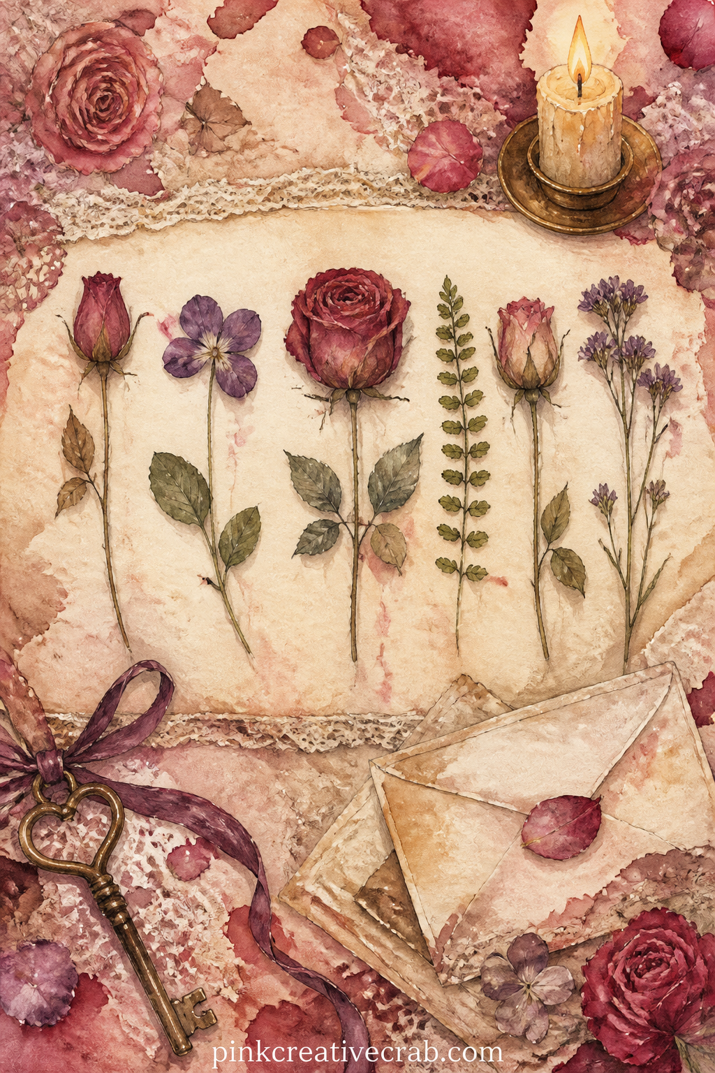 Pressed Flower Collection printable page — Give this page five minutes: paint it as shown, skip adding anything extra, and let the pressed botanicals carry the