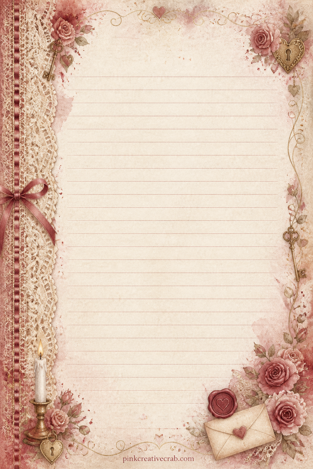 Lace Band Lined Page printable page — Record a favourite date, a quote someone once said to you, or a short list of things you love about the season.