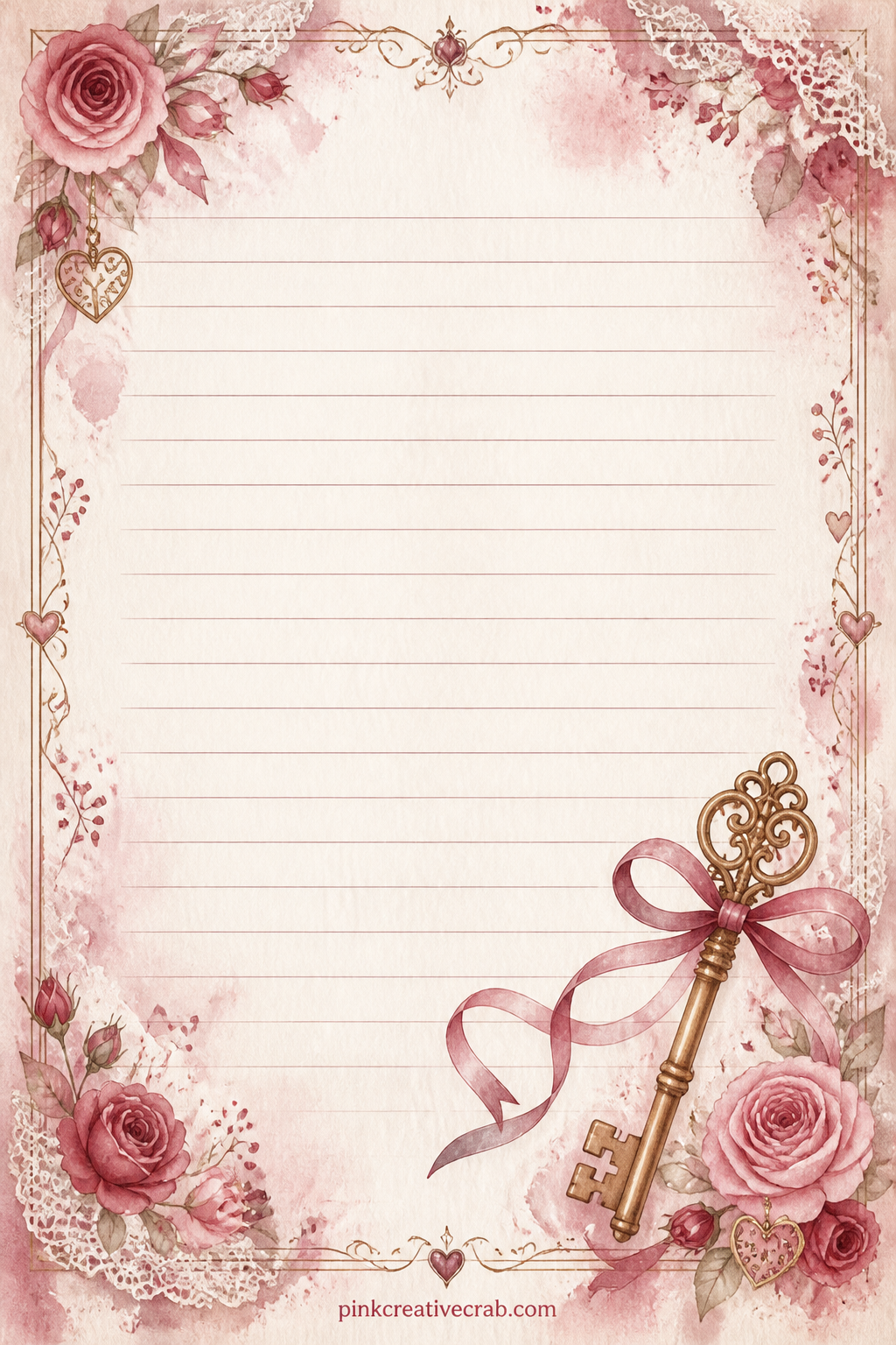 Key And Ribbon Lined Page printable page — Write down a secret kept, a promise made, or a small key moment from the relationship you are documenting.