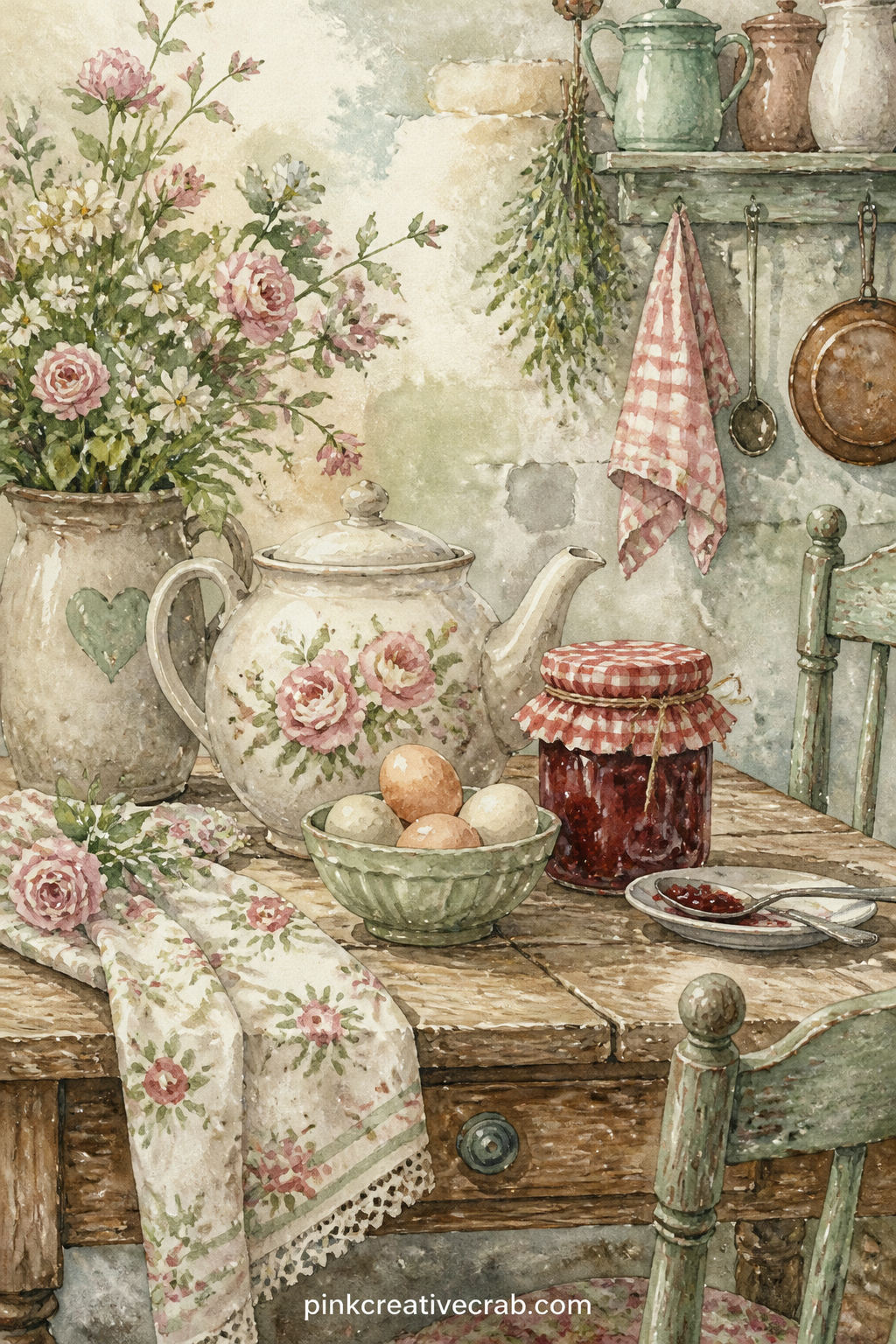 Farmhouse Kitchen Table printable page — Glue a recipe card, a pressed herb or a grocery list onto this one, since the table top gives a natural flat spot for