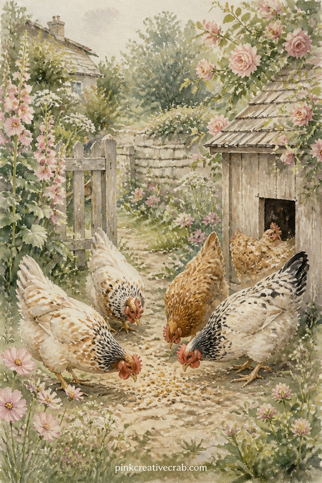 Hens In The Garden Yard printable page — Keep this page for the five minute version of the whole kit: it needs no writing or gluing, it already reads as a