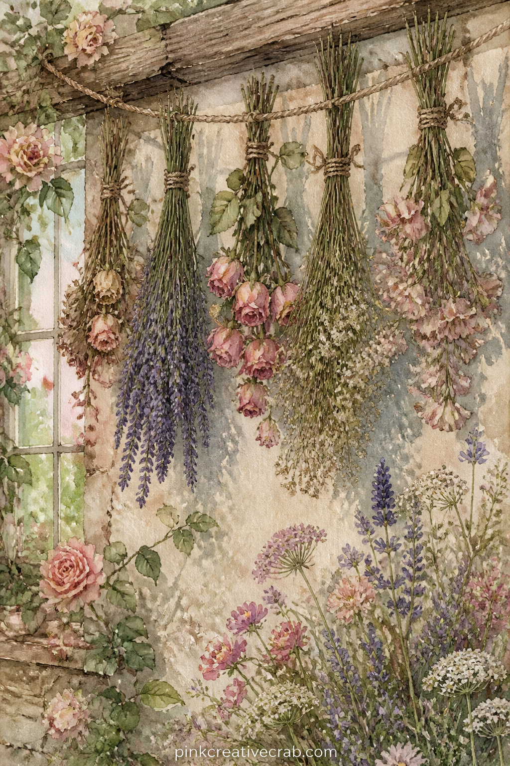 Drying Flowers By String printable page — If loose florals already live in your sketchbook, the simple watercolor flowers ideas guide pairs well with this page