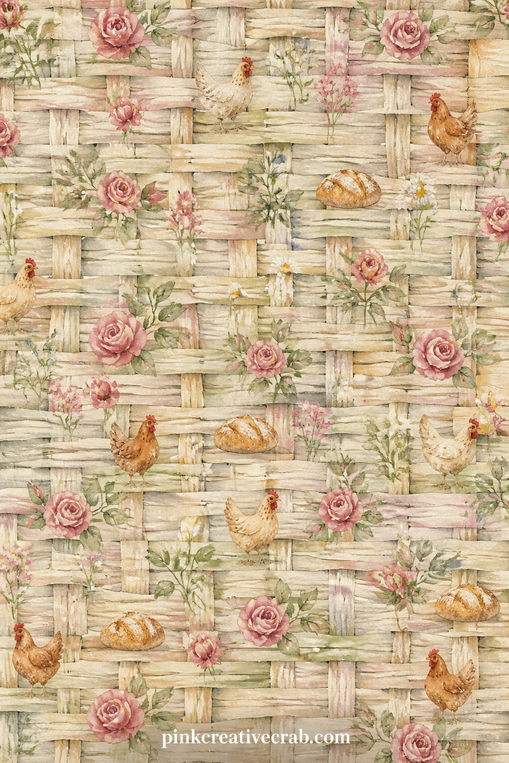 Woven Basket Texture Pattern printable page — A woven basket weave texture fills the sheet in muted tones, ideal under a farmhouse photo, as a page backing or