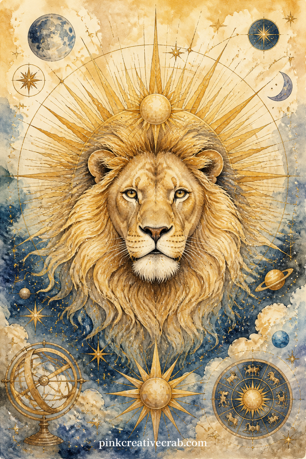 Leo Lion and Sun Rays printable page — Works well as a five-minute page: print it, glue it straight in, and move on, since the lion and the sun rays already