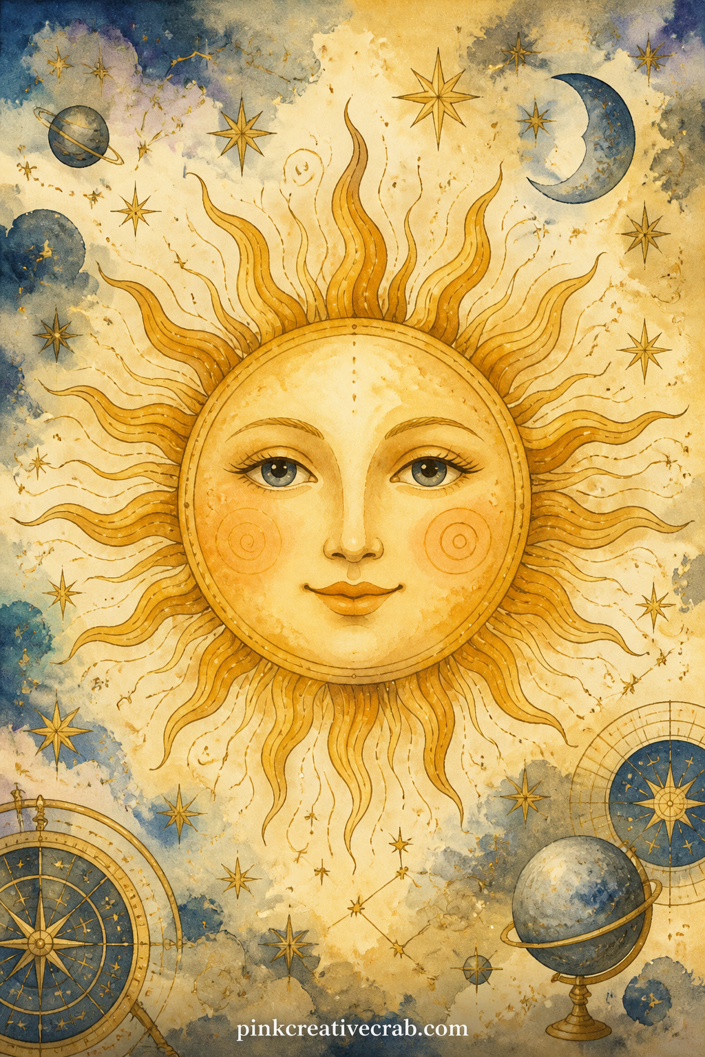 Sun With a Painted Face printable page — A good spot for a short weather note or a line about today's mood, since the sun's gentle painted face leaves plenty