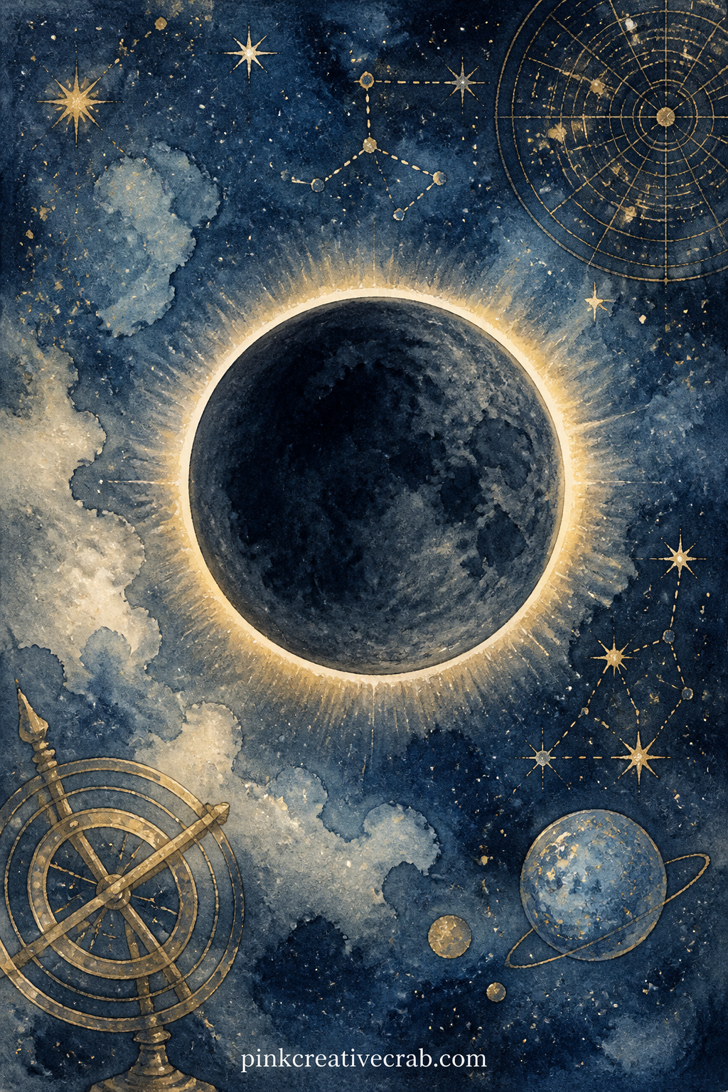 Eclipse and Halo printable page — Fits best for someone who marks anniversaries and milestones in their journal, the dark moon ringed with a thin golden halo
