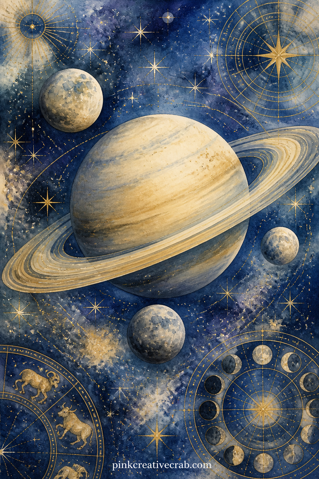 Planets With Rings and Moons printable page — Write a short wish list along the bottom edge before gluing this one in, since the ringed planet and its small