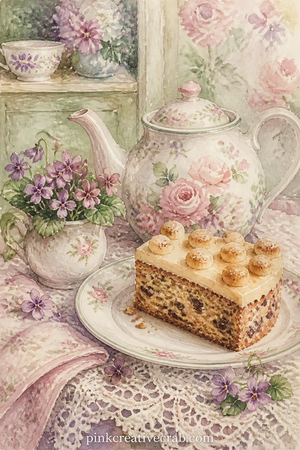 Teapot and Simnel Cake printable page — For a food page of your own, see the ideas gathered in 14 Easy Watercolor Food Ideas for Your Journal , which share the
