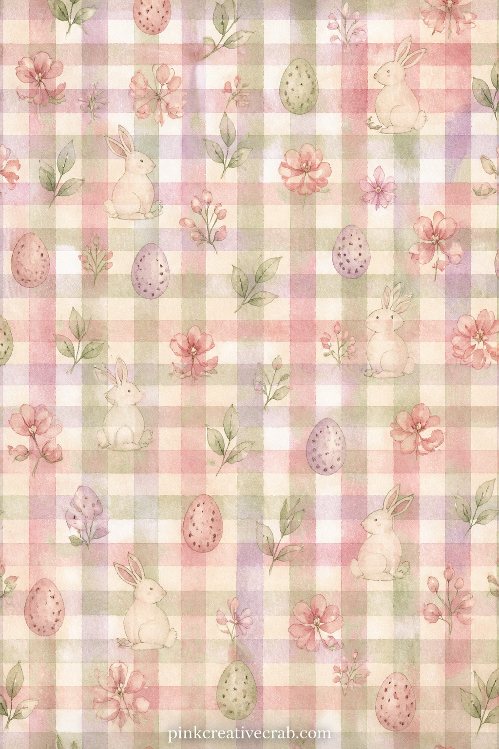 Gingham Spring Pattern printable page — A soft gingham check in muted spring colours covers the sheet. Easter junk journal