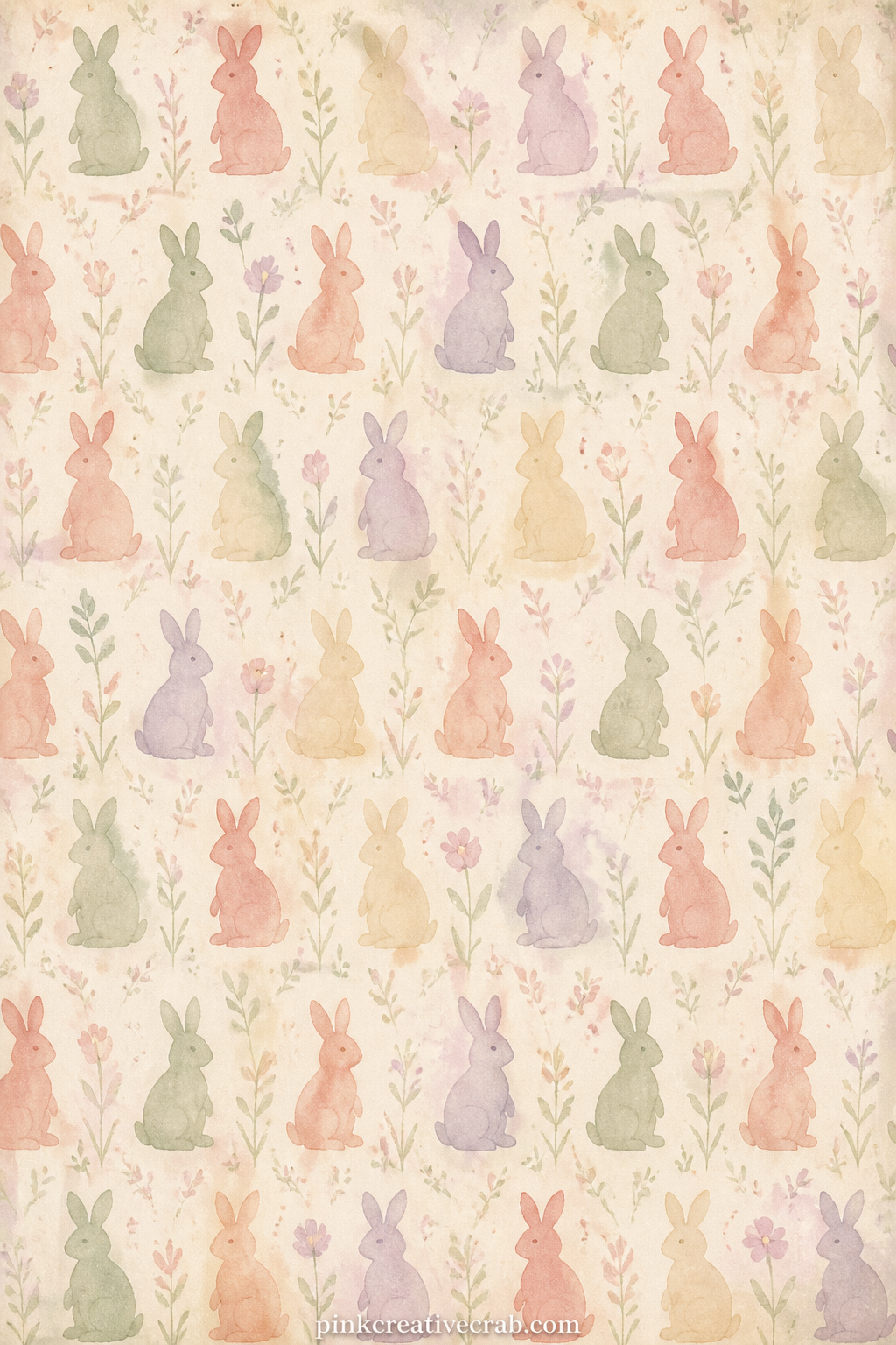 Bunny Silhouette Pattern printable page — Small bunny silhouettes hop in loose rows across the page. Easter junk journal