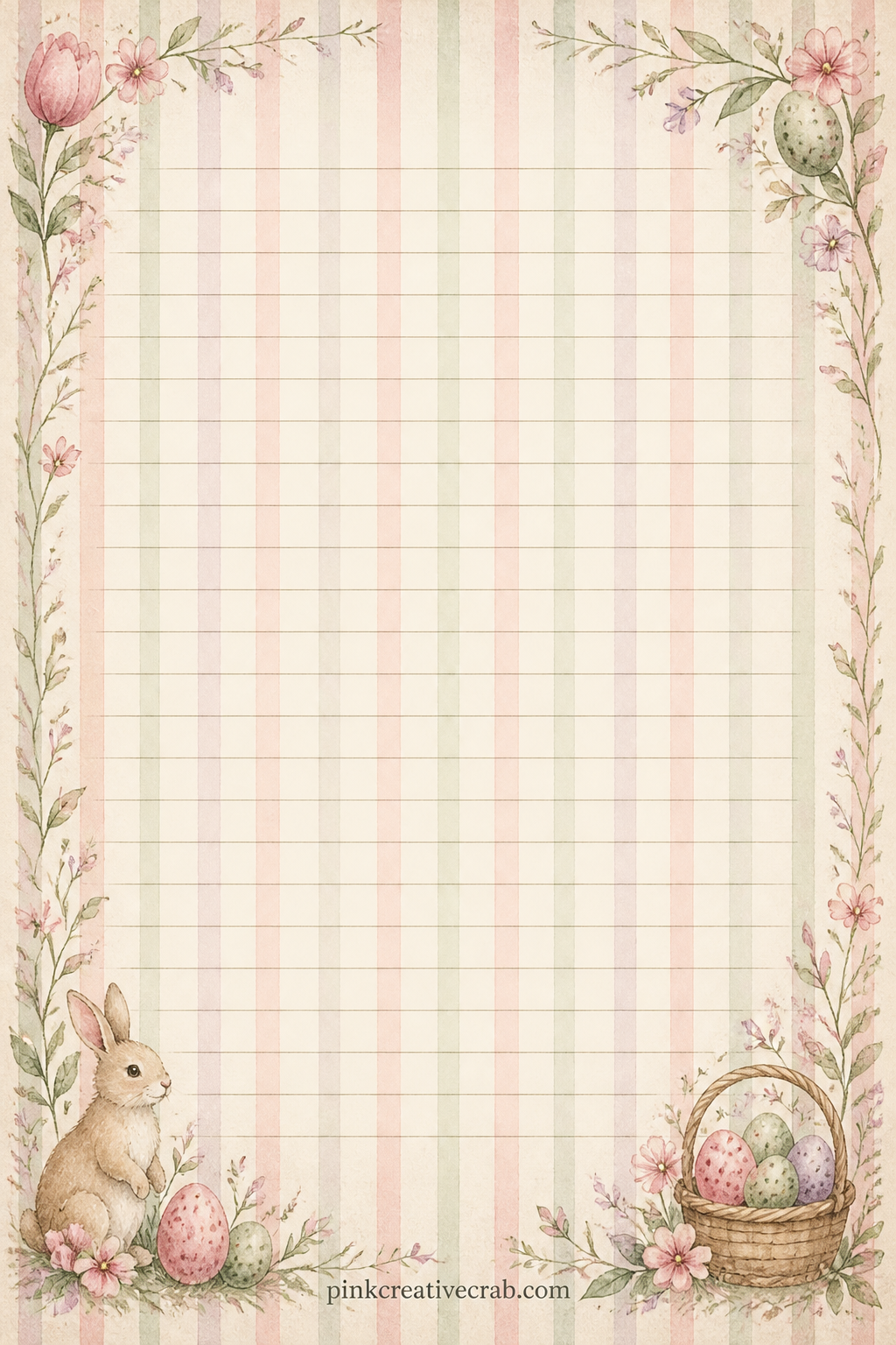 Spring Ticking Stripe Pattern printable page — Narrow stripes in sage and cream run the length of the page. Easter junk journal