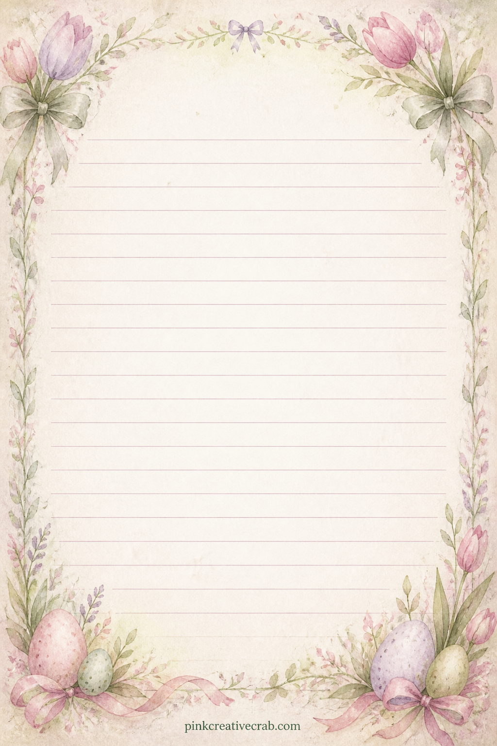 Easter Memories Lined Page printable page — A corner spray of tulips and ribbon frames the top of this page. Easter junk journal