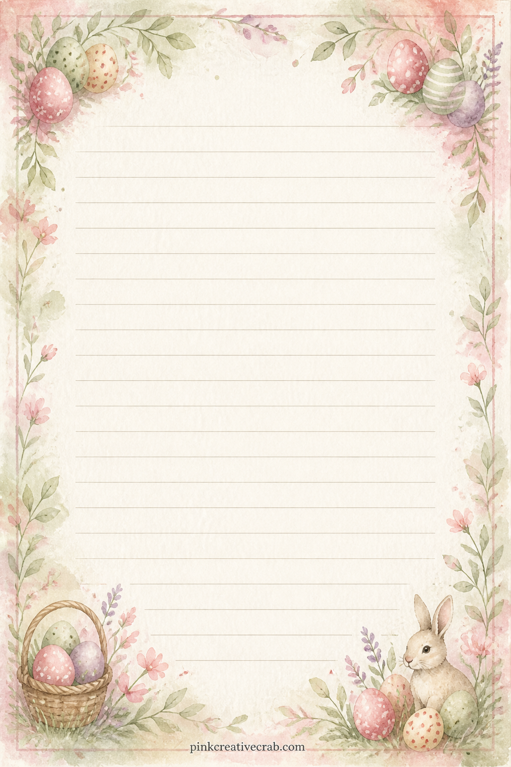 Egg Hunt Record Lined Page printable page — Tiny painted eggs frame all four corners of this page. Easter junk journal