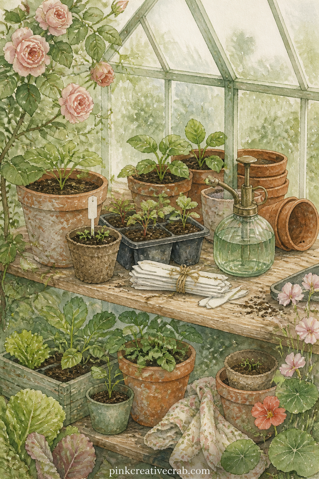 Seedling Propagation Shelf printable page — The five-minute version: skip the full greenhouse scene and glue in just this shelf of trays, it reads as a smaller