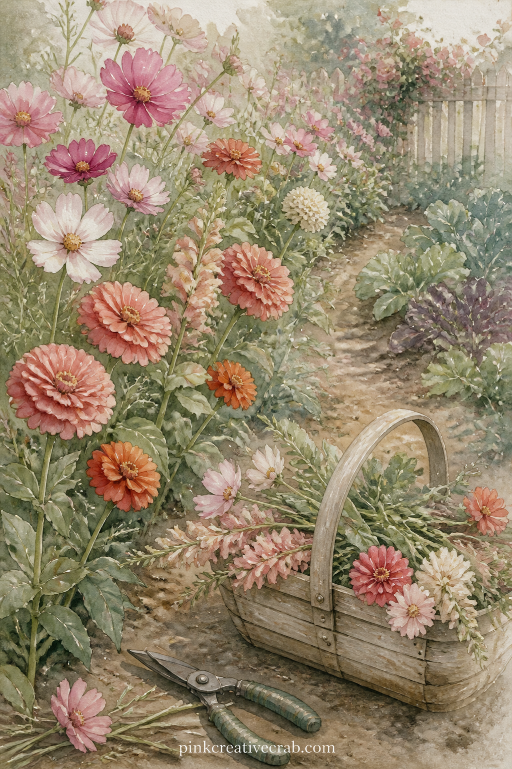 Cutting Garden Row printable page — Keep a short list of what is blooming this week along the base of this page, zinnias, cosmos, sweet peas, so each entry