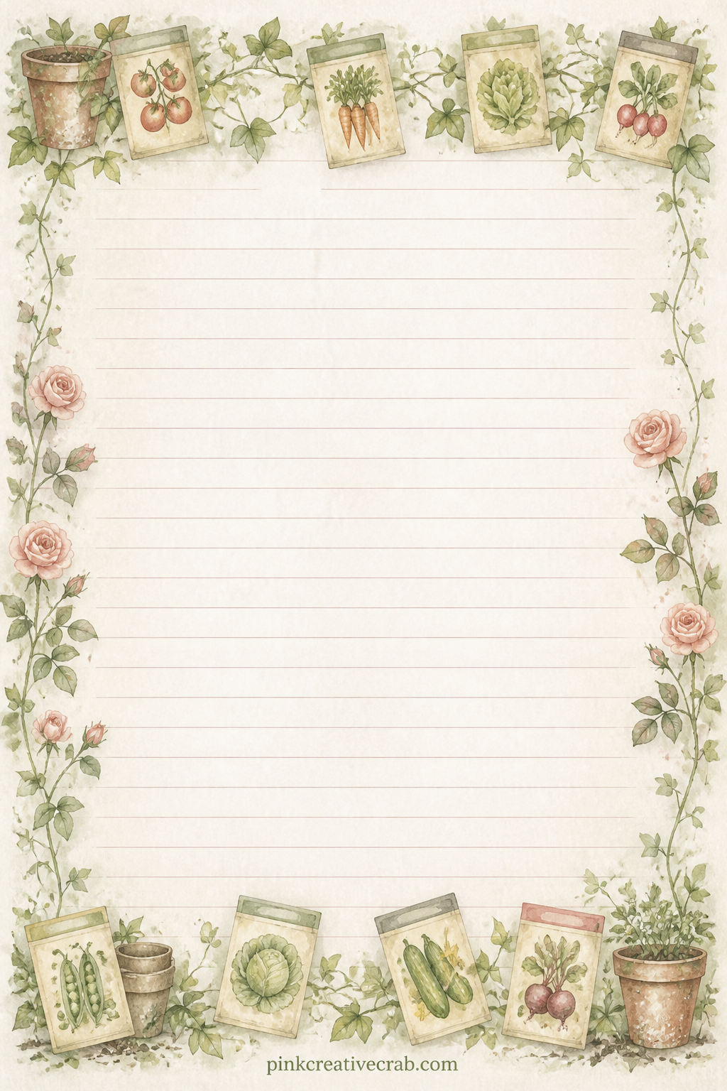 Planting Log Lined Page printable page — Use the lines here for a running planting log: what you sowed, the date, and how it turned out by harvest, one row per