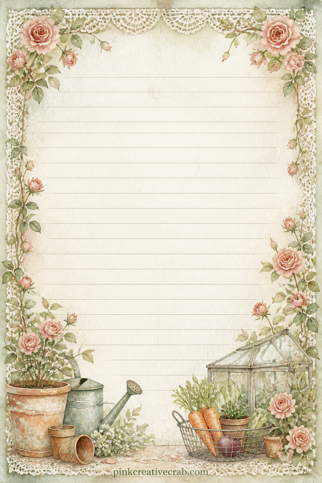 Lace And Rose Border Lined Page printable page — Write a letter to next year's garden here, what to plant more of, what to skip, what finally climbed the way