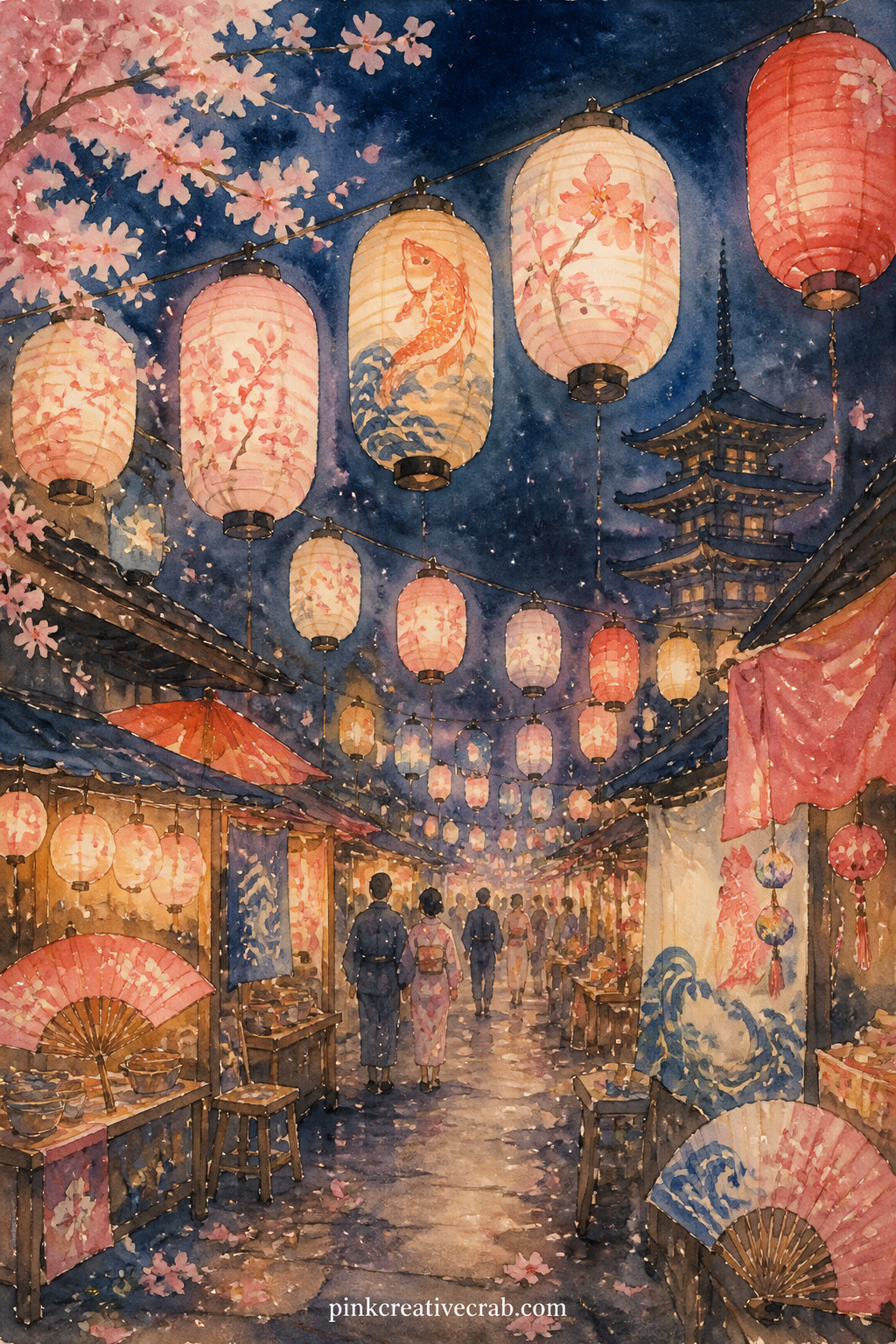 Night Market Lantern Row printable page — Glue a folded paper fortune or a small ticket beneath the lantern row on this page, since the strip of warm light
