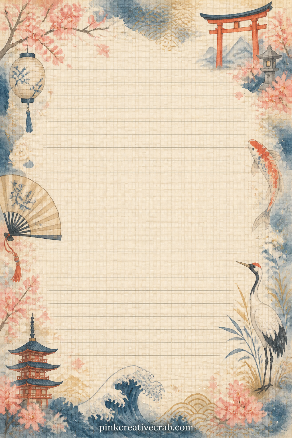 Woven Tatami Texture Background printable page — A fine woven grid echoes tatami matting across the whole page. Japan junk journal