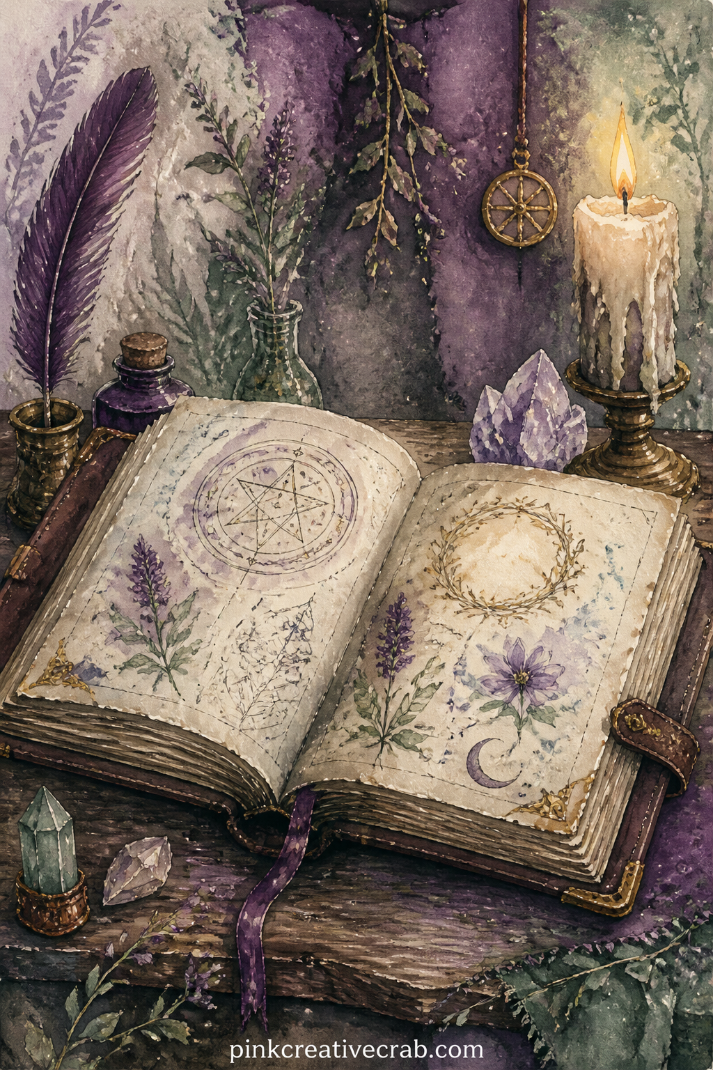 Spell Book Open On A Desk printable page — Write your own short spell, wish or intention for the season directly onto the open pages, as though adding a new