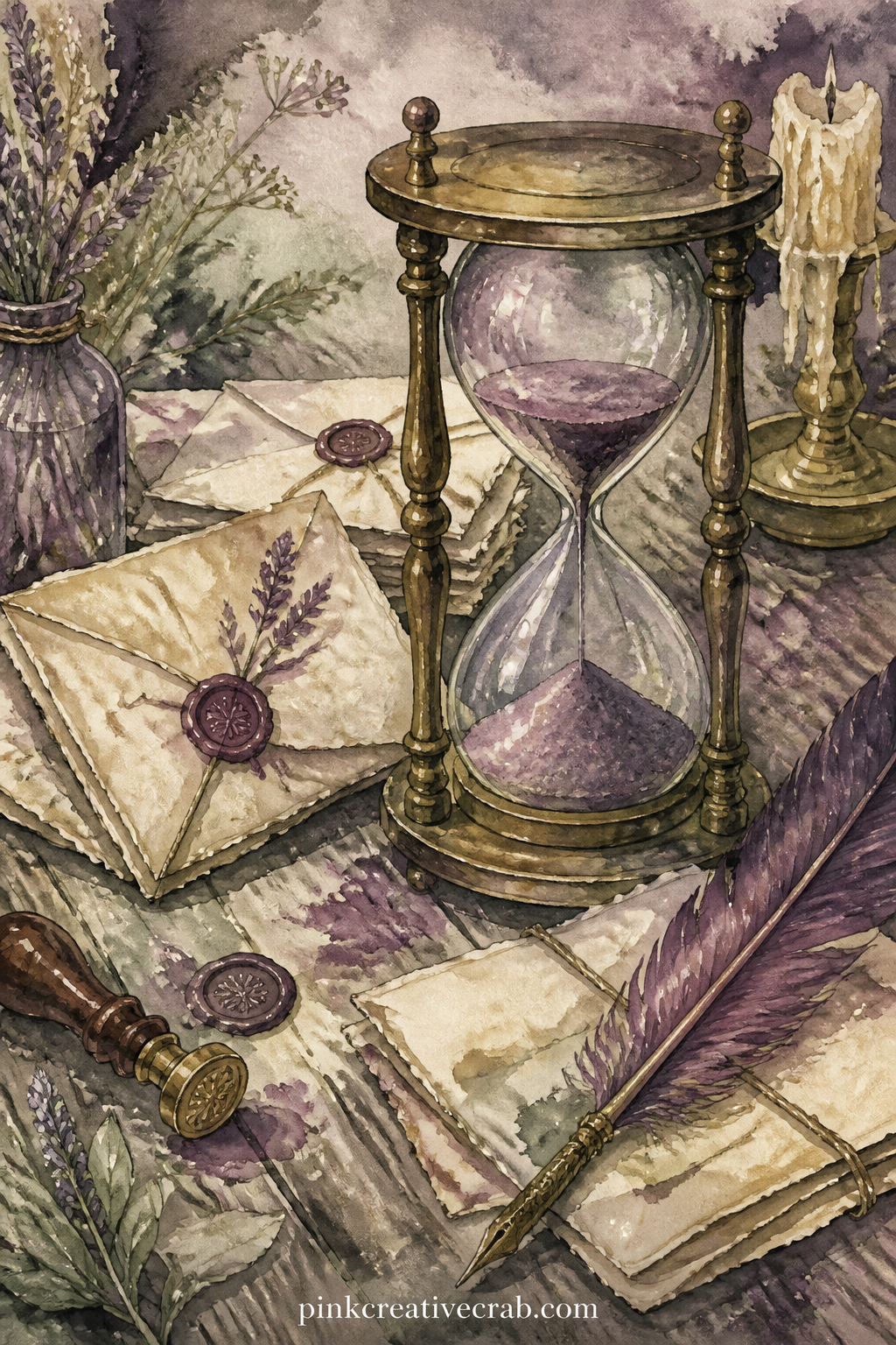 Hourglass And Old Letters printable page — Tuck a real scrap of handwriting or a torn ticket stub beside the hourglass, letting it stand in for the sealed