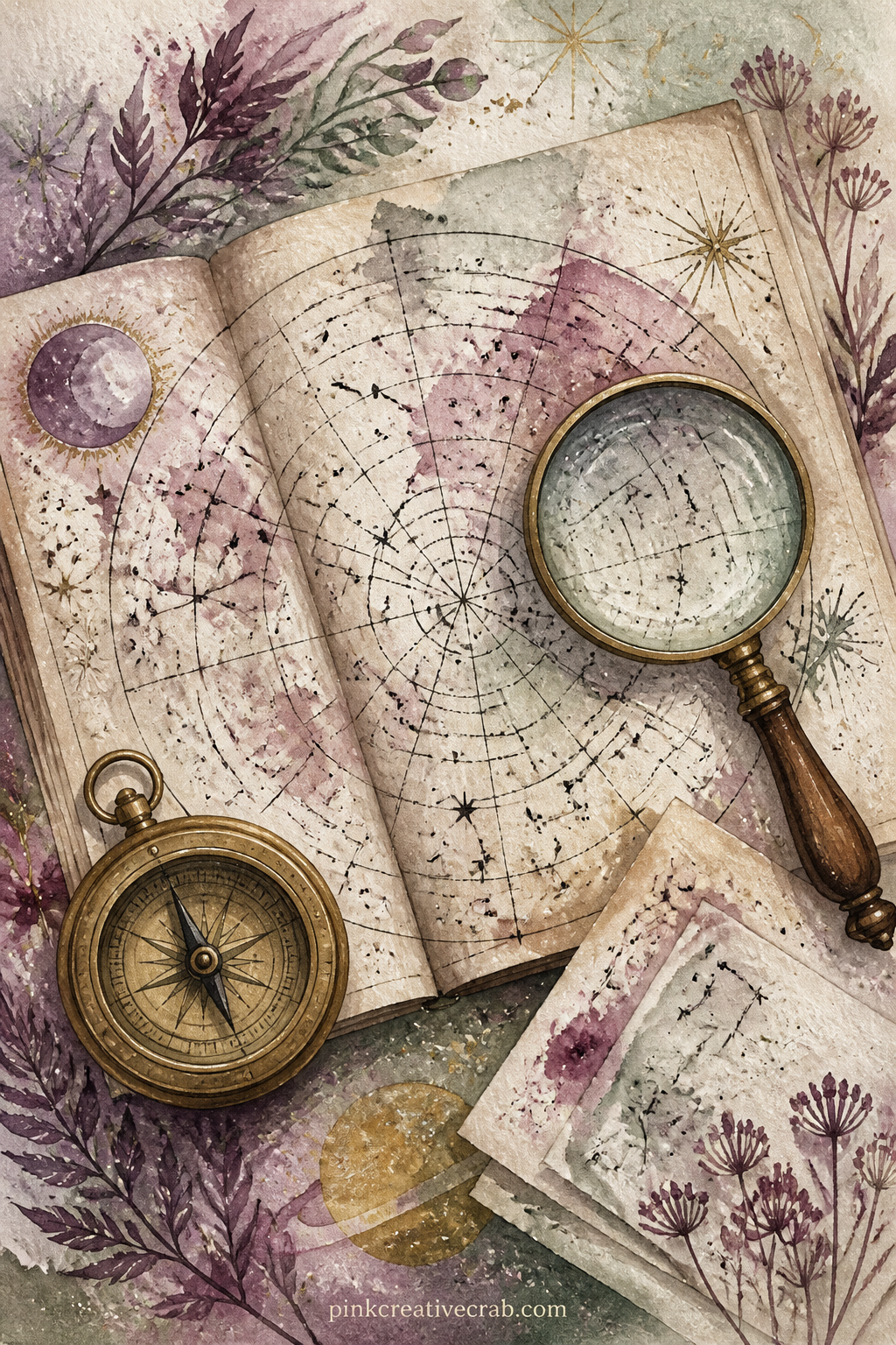 Star Chart And Compass printable page — What did the sky look like the night you started this journal. Witch junk journal