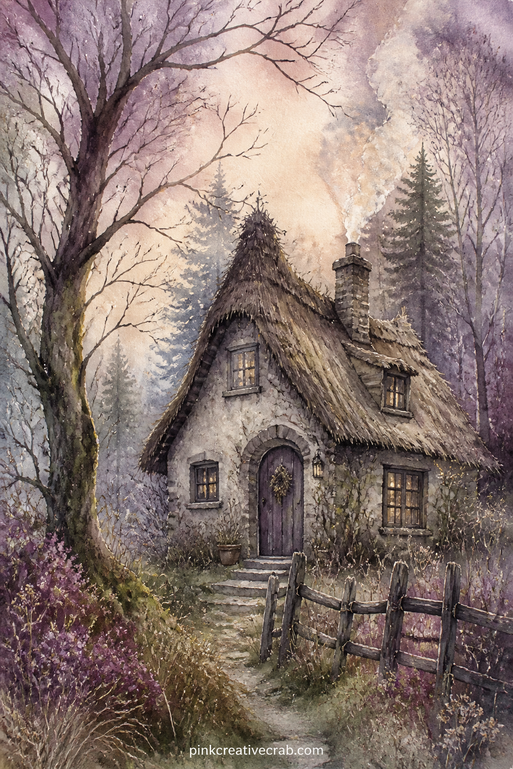 Witch's Cottage In The Woods printable page — Try tea-staining just the roofline of this cottage page before gluing it in, so the thatch looks naturally