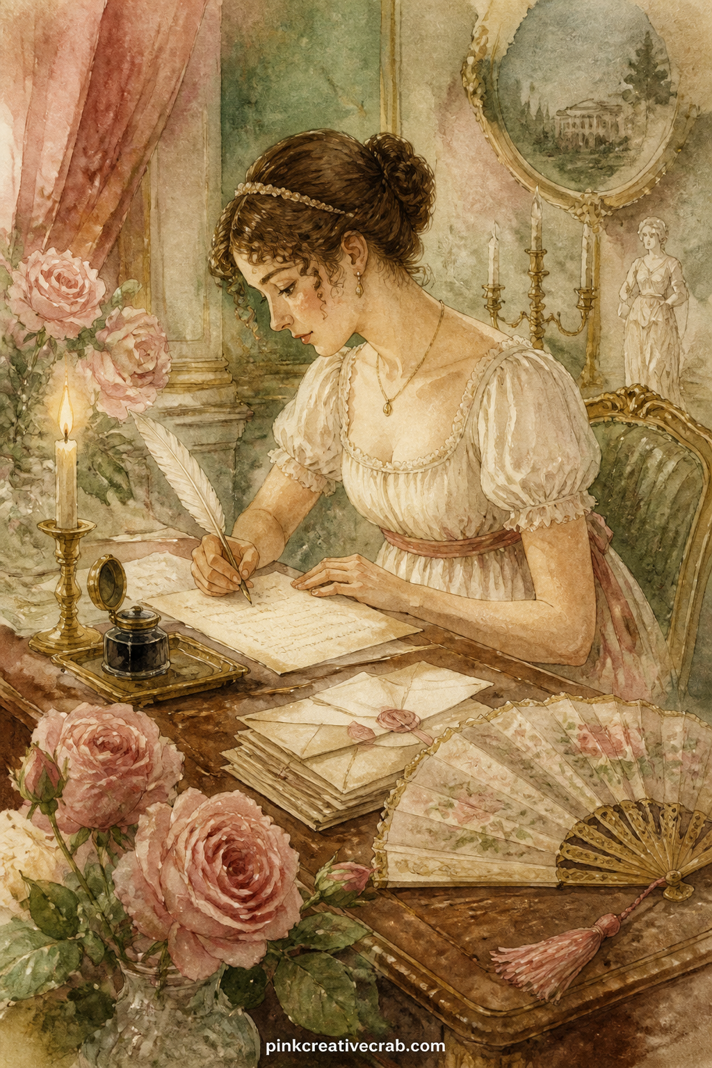 Woman Writing Letters By Candlelight printable page — Who is this page for in a gift journal: the friend who writes long letters herself and keeps every one