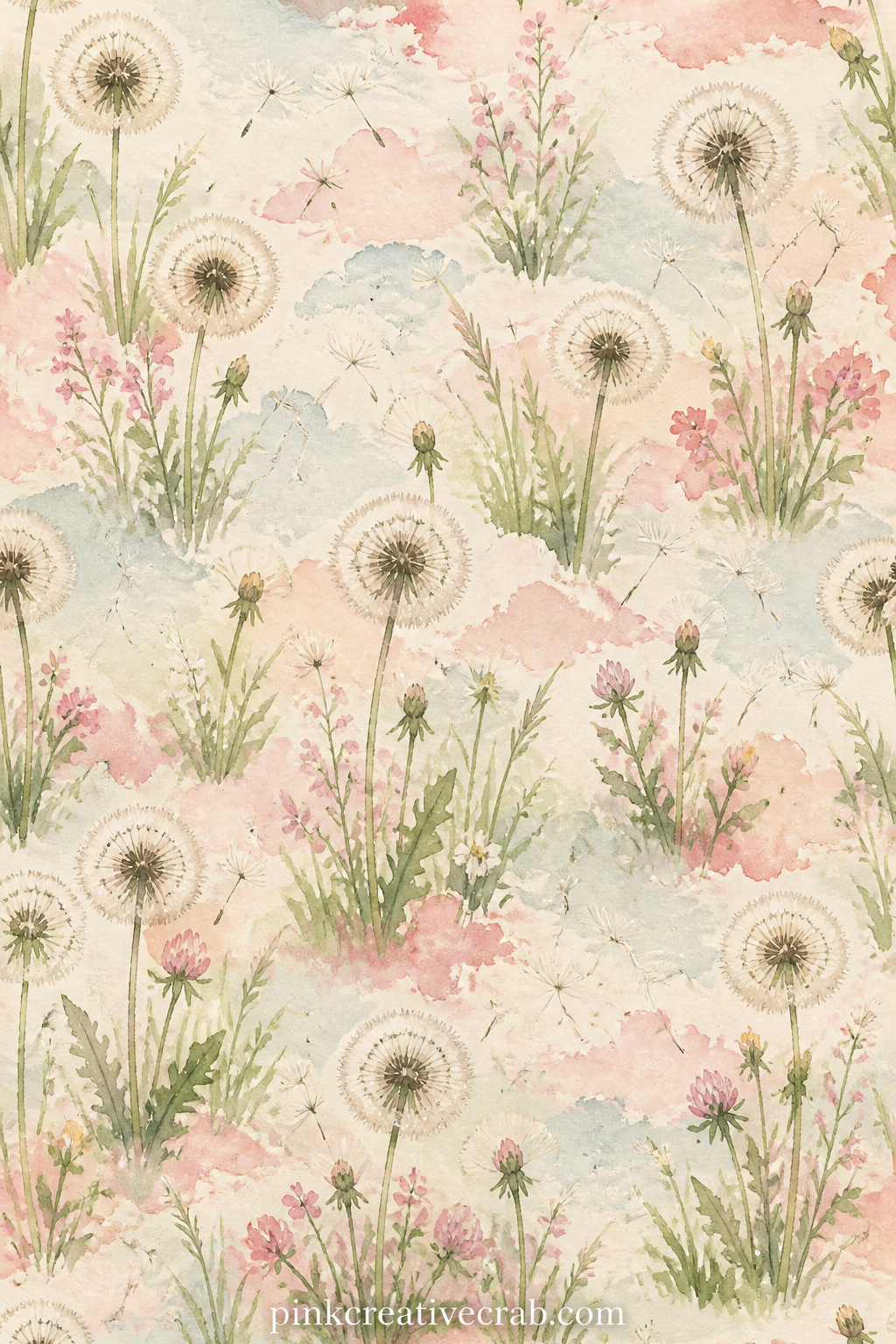 Dandelion Clock In A Meadow printable page — Keep the meadow background loose and pale rather than detailed, since the single dandelion clock in the centre