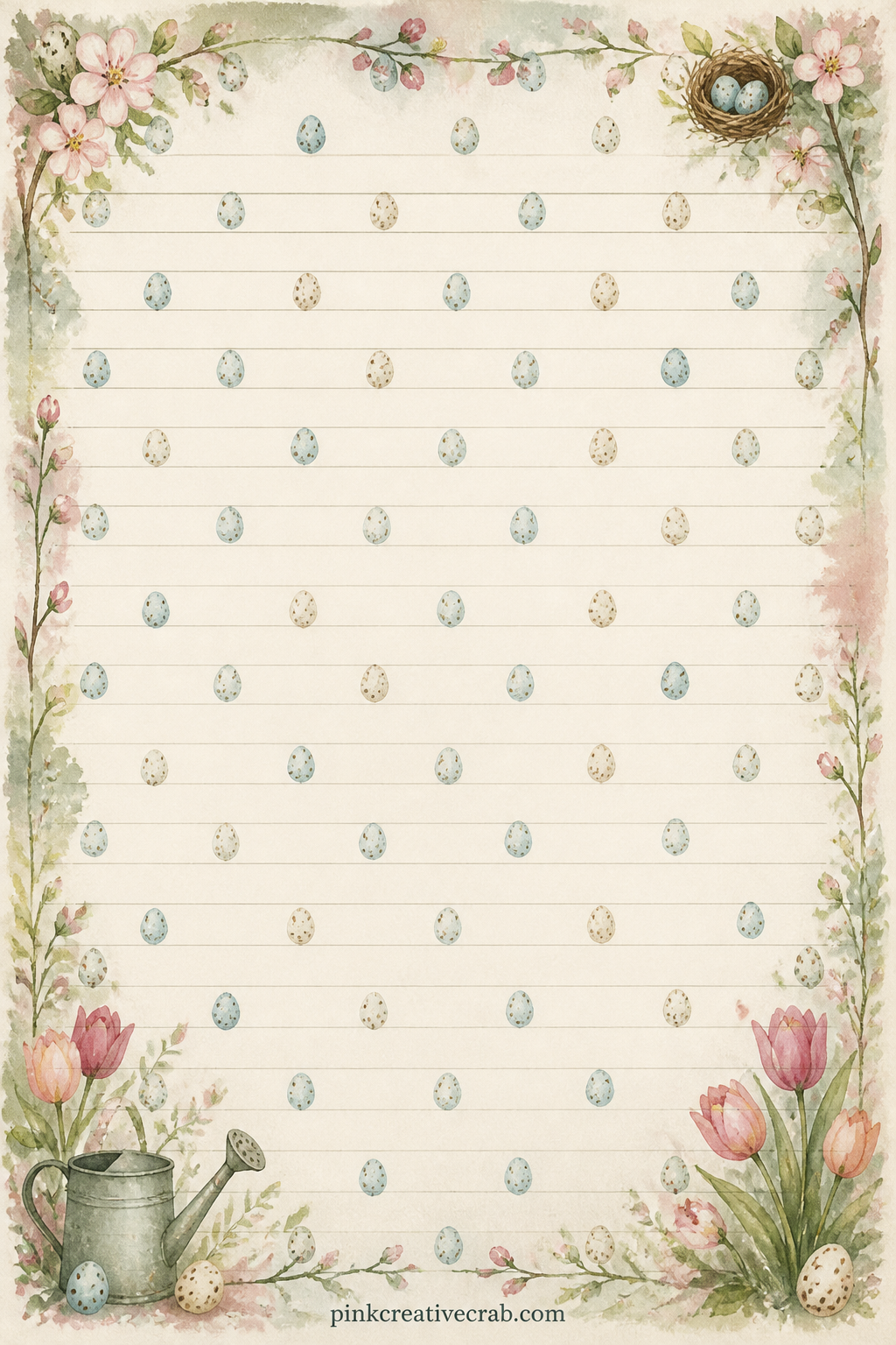 Birds Egg Speckle Pattern printable page — Tiny speckled eggs in pale blue and cream repeat in loose rows across the sheet. Spring junk journal