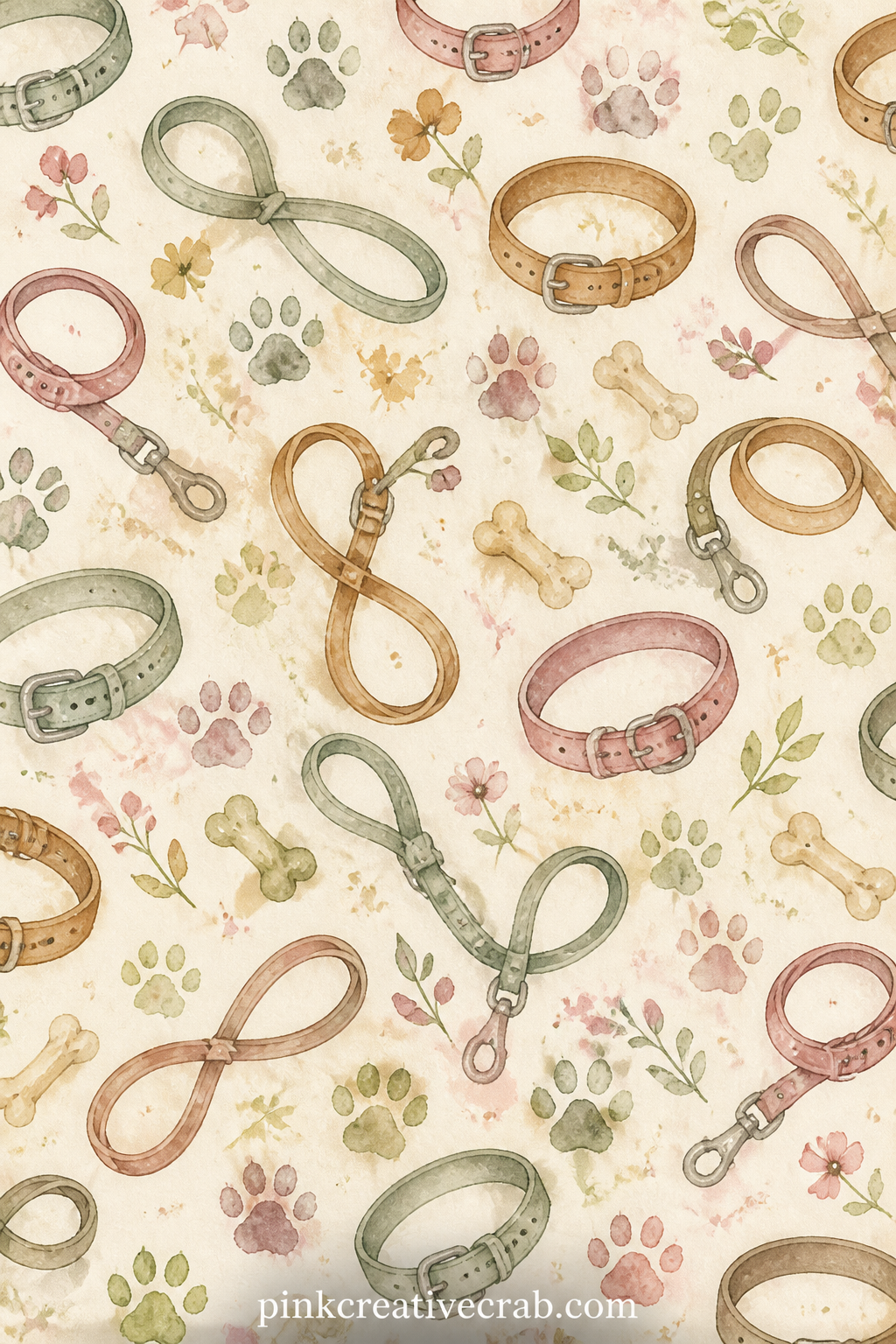 Leads and Collars Pattern printable page — Loops of lead and small collar shapes repeat across this sheet, good behind a framed photo, as a divider between
