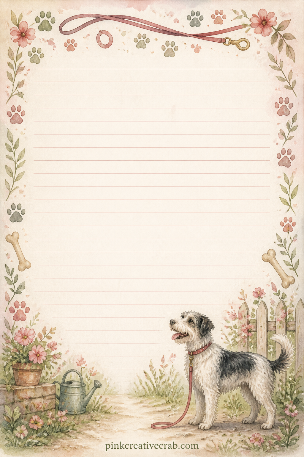 Daily Walk Lined Page printable page — Record a daily walk here, where you went and what your dog noticed first. Dog themed junk journal