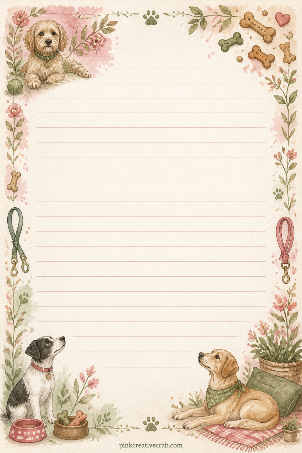Favourite Treats Lined Page printable page — Use these lines for a gift list of treats and toys, a simple home made treat recipe, or a short note about the one